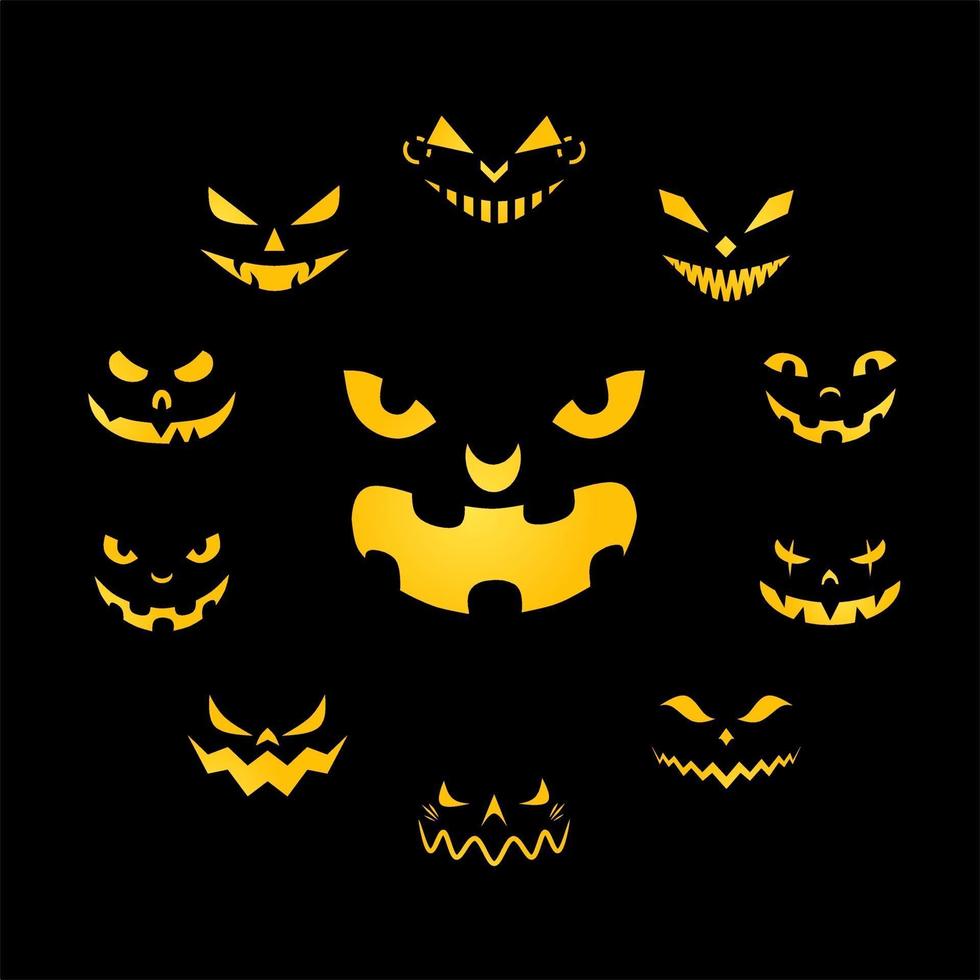 halloween decoration pumpkin face light element collection vector