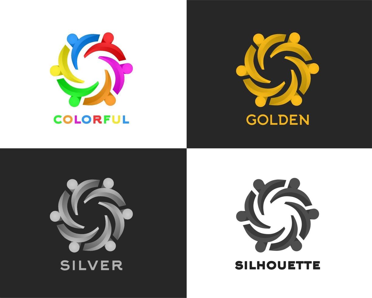 people logo template, 6 person circular design vector