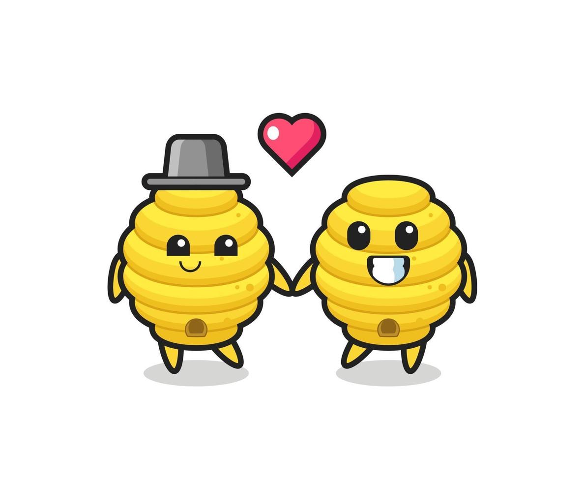 bee hive cartoon character couple with fall in love gesture vector