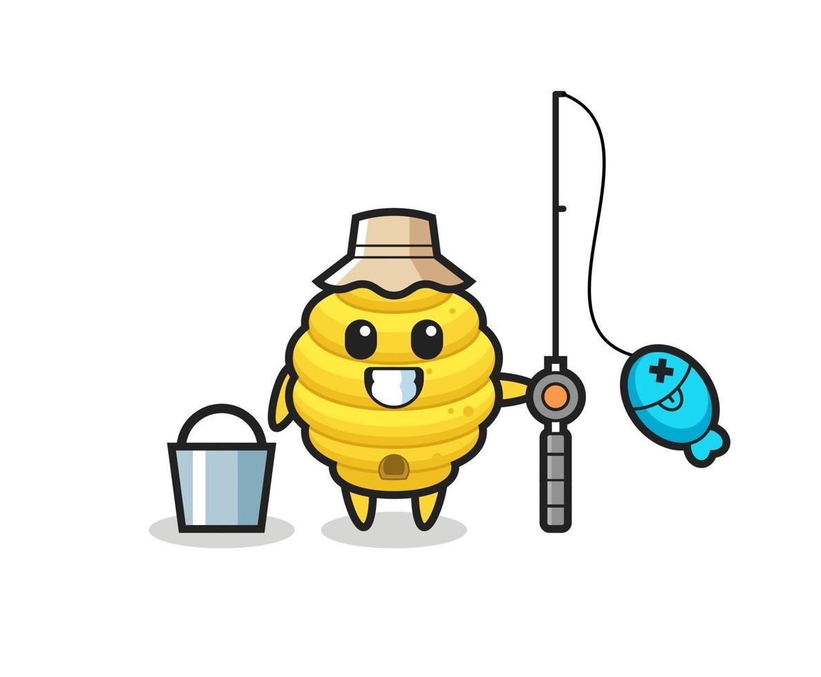 Mascot character of bee hive as a fisherman vector
