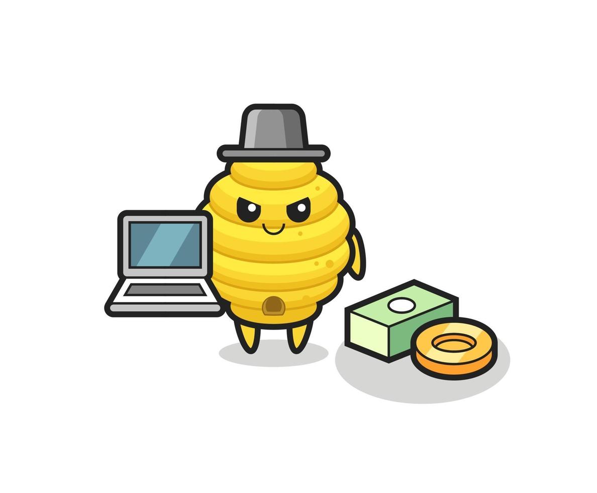 Mascot Illustration of bee hive as a hacker vector