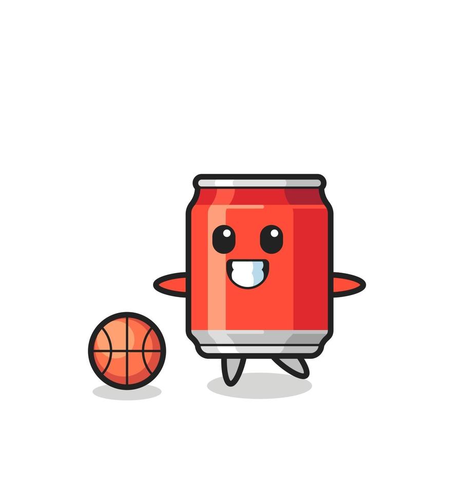 Ilustración de dibujos animados de lata de bebida jugando baloncesto vector