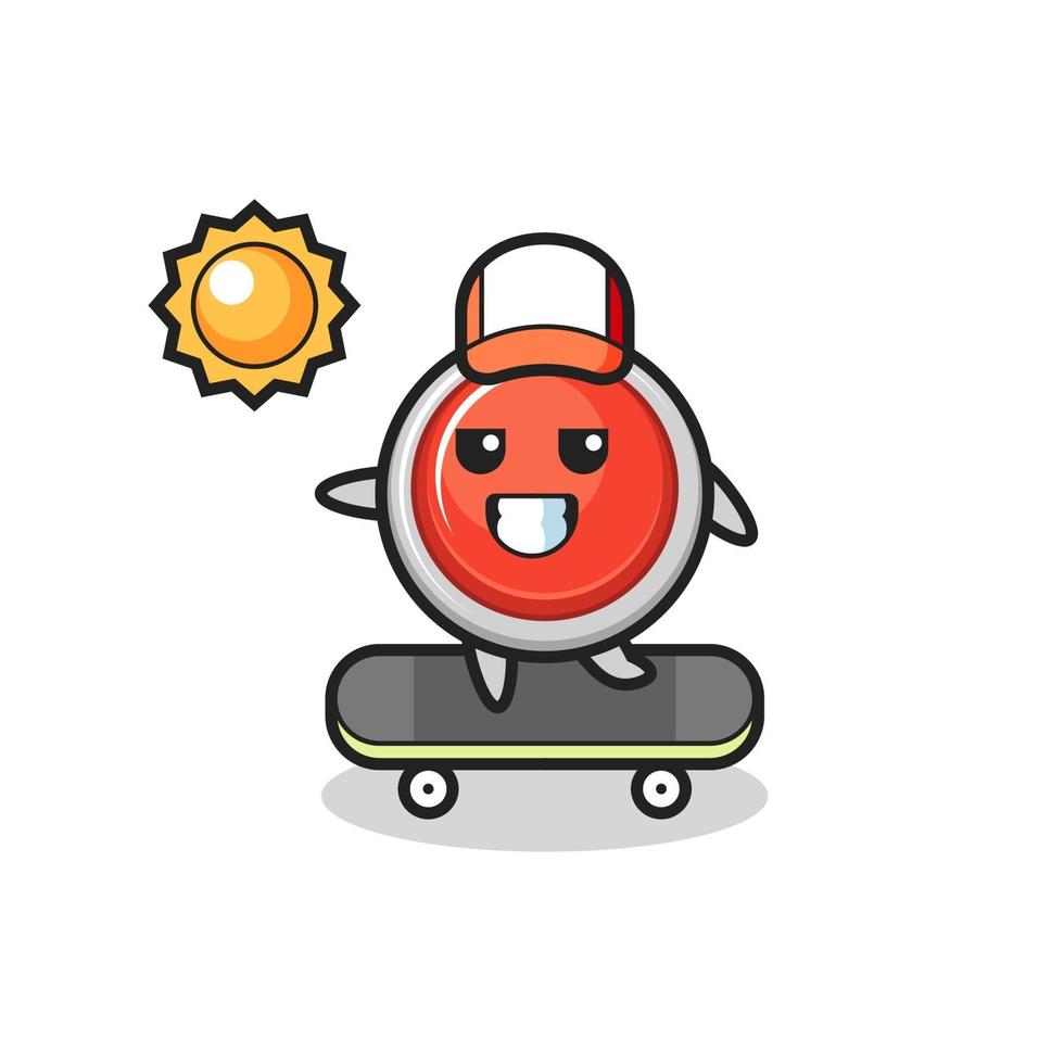 emergency panic button character illustration ride a skateboard vector