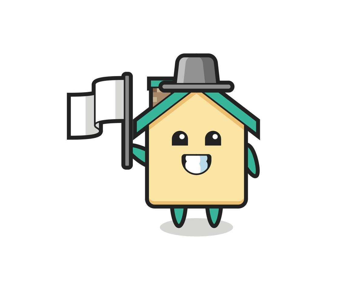 Cartoon character of house holding a flag vector
