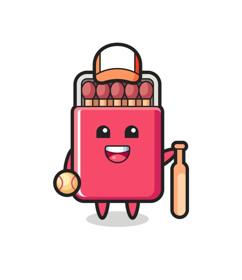 personaje de dibujos animados de caja de fósforos como jugador de beisbol vector