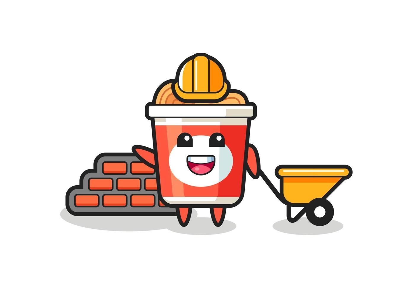Cartoon character of instant noodle as a builder vector