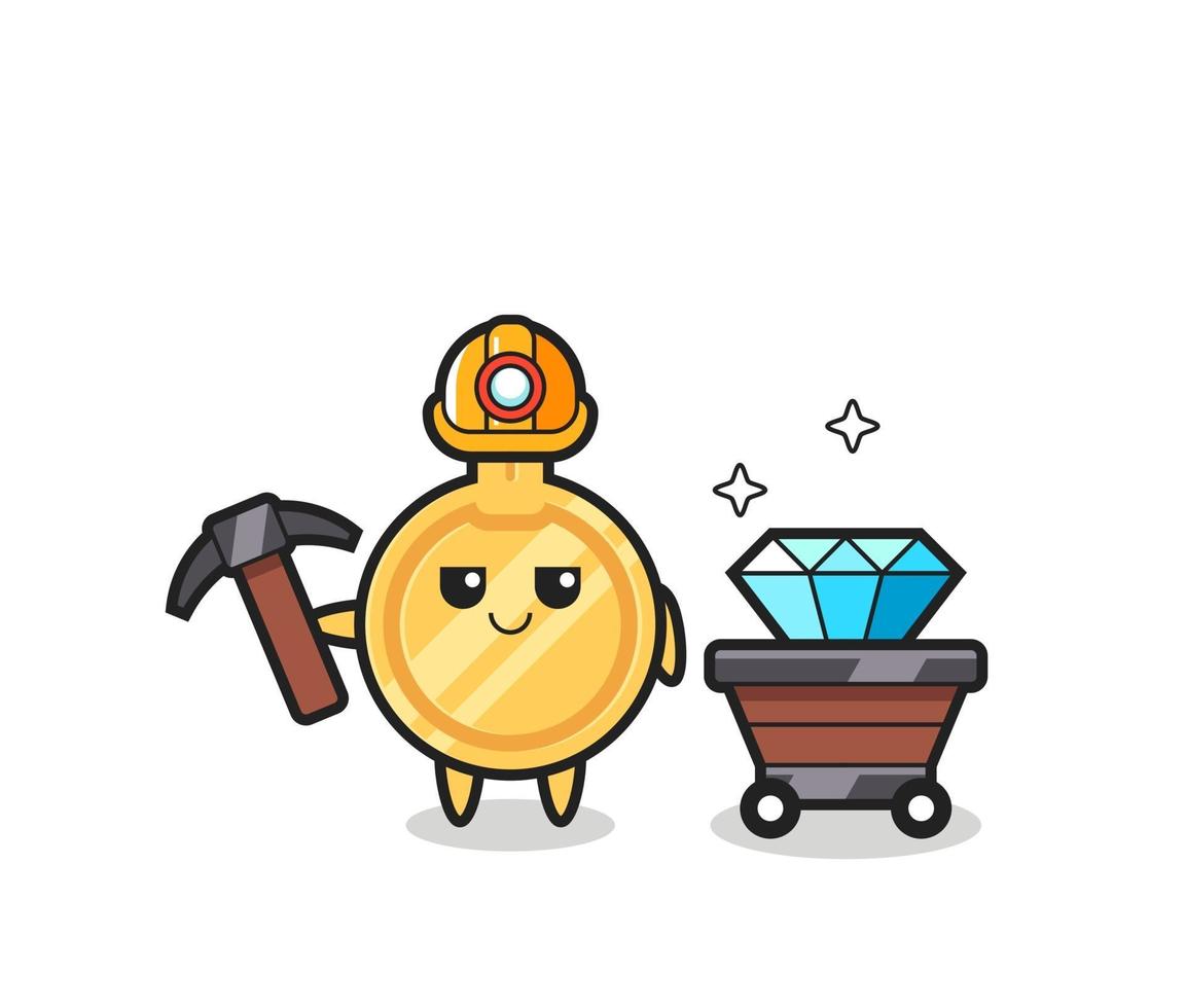 Character Illustration of key as a miner vector