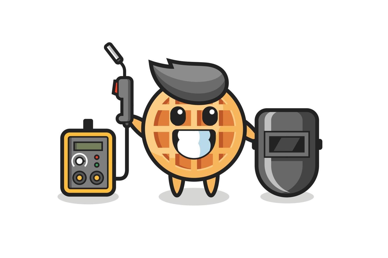 Character mascot of circle waffle as a welder vector