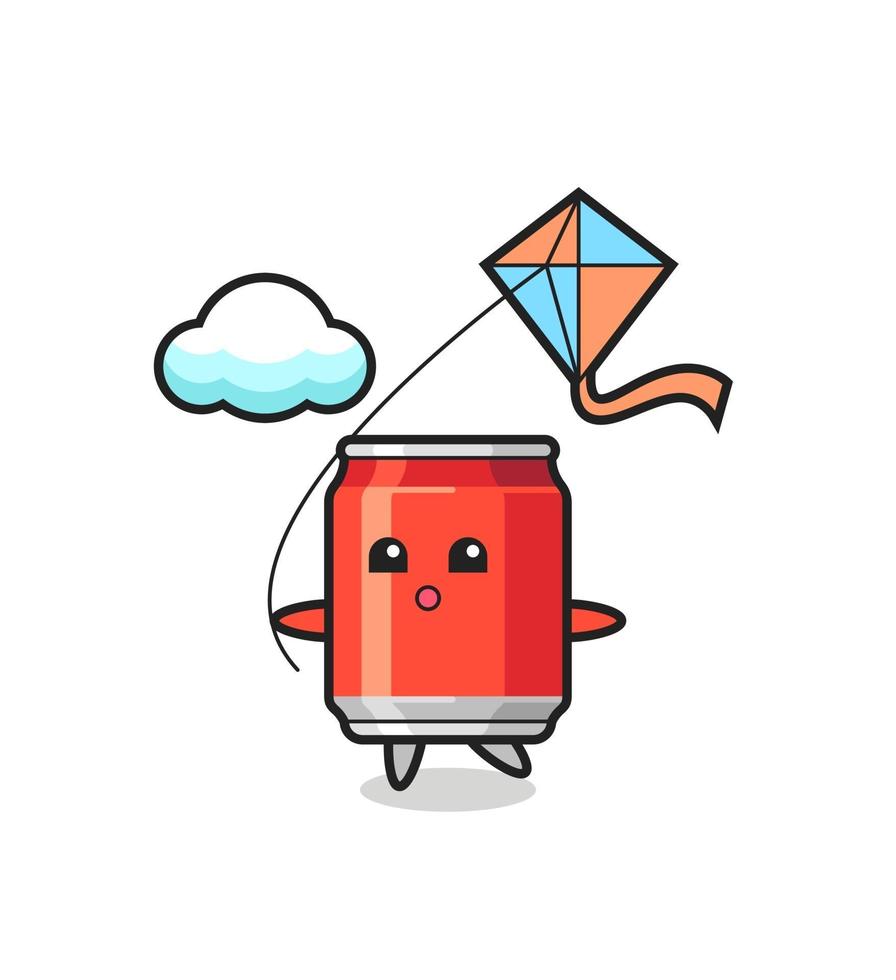 drink can mascot illustration is playing kite vector