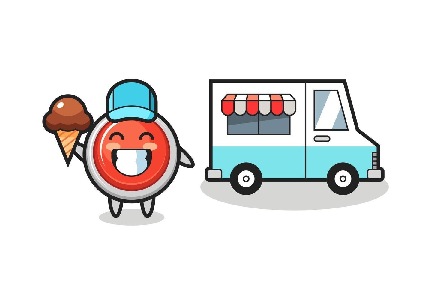 Mascot cartoon of emergency panic button with ice cream truck vector