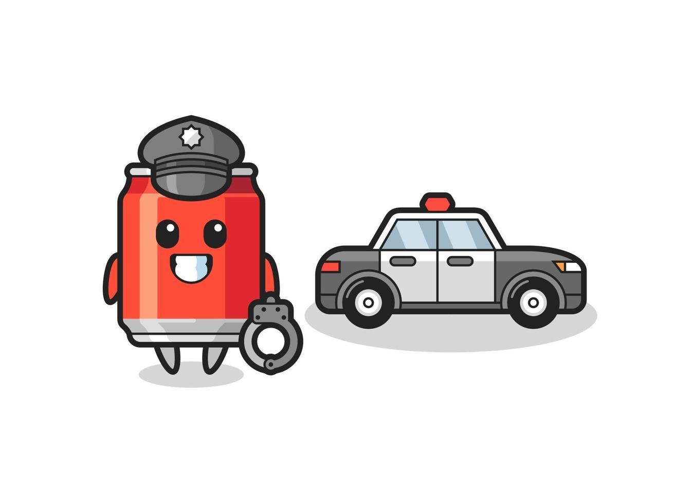 Cartoon mascot of drink can as a police vector
