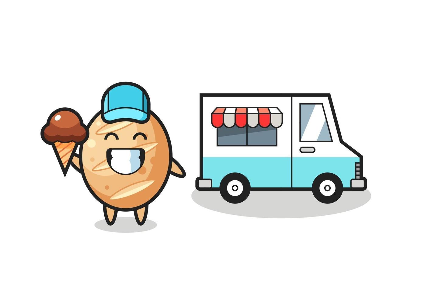 Mascot cartoon of french bread with ice cream truck vector