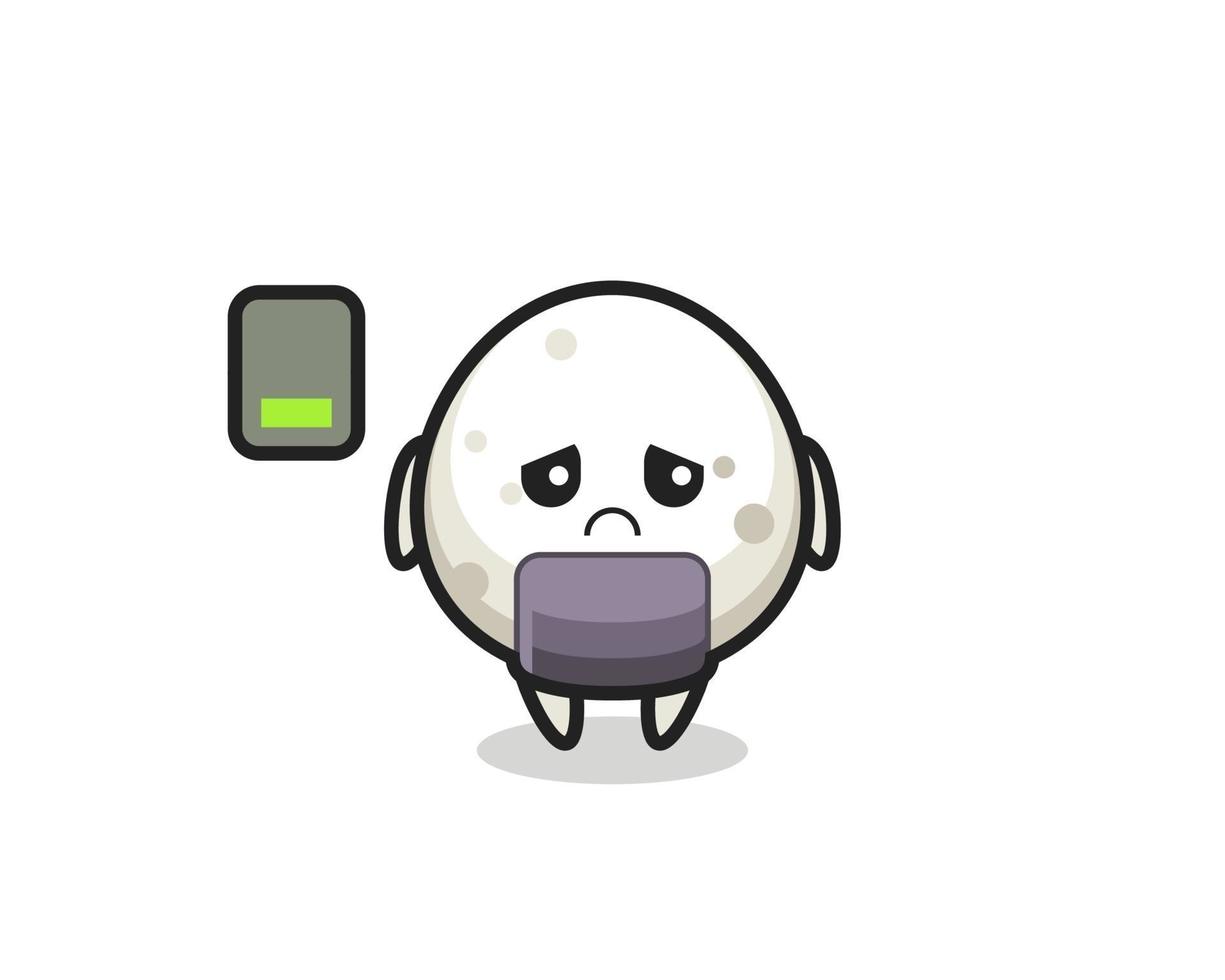 Personaje de mascota onigiri haciendo un gesto cansado. vector