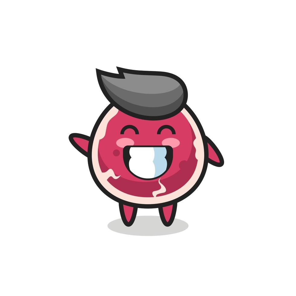 beef cartoon character doing wave hand gesture vector