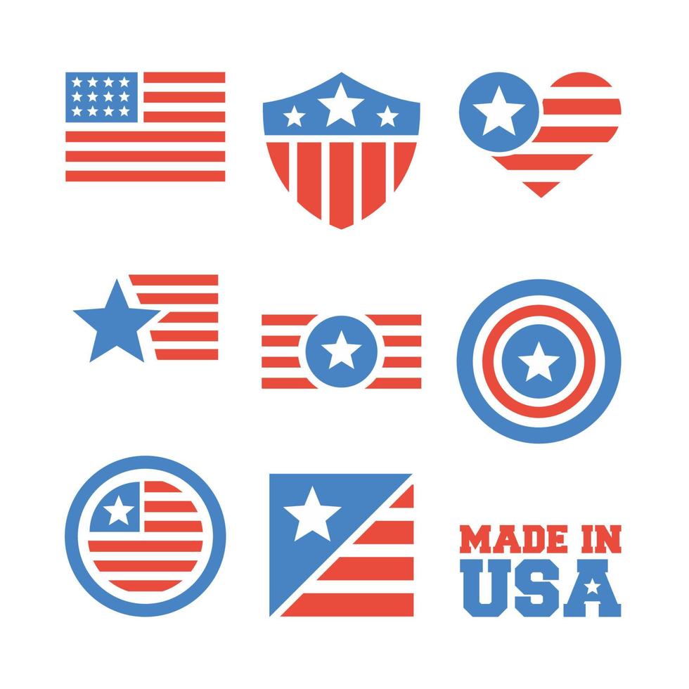 Set vector graphic of USA symbol. Vector in blue and red.