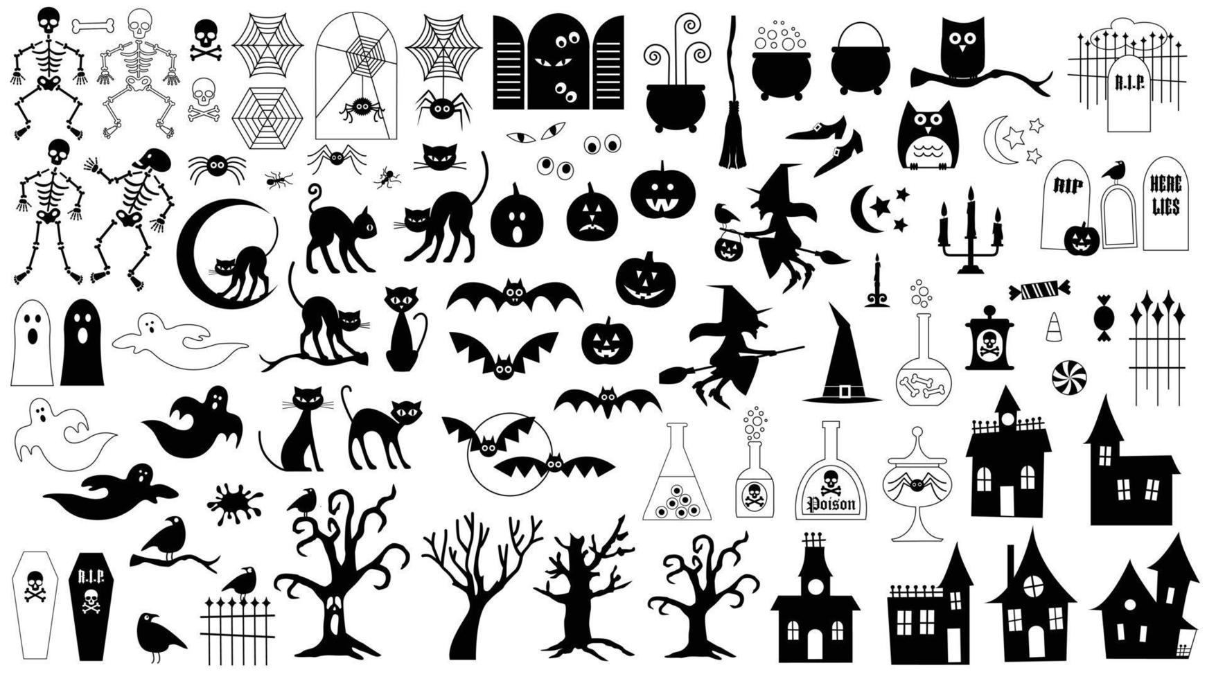 paquete de ilustraciones de vectores de silueta de halloween negro