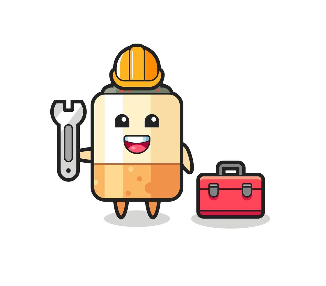 Mascot cartoon of cigarette as a mechanic vector