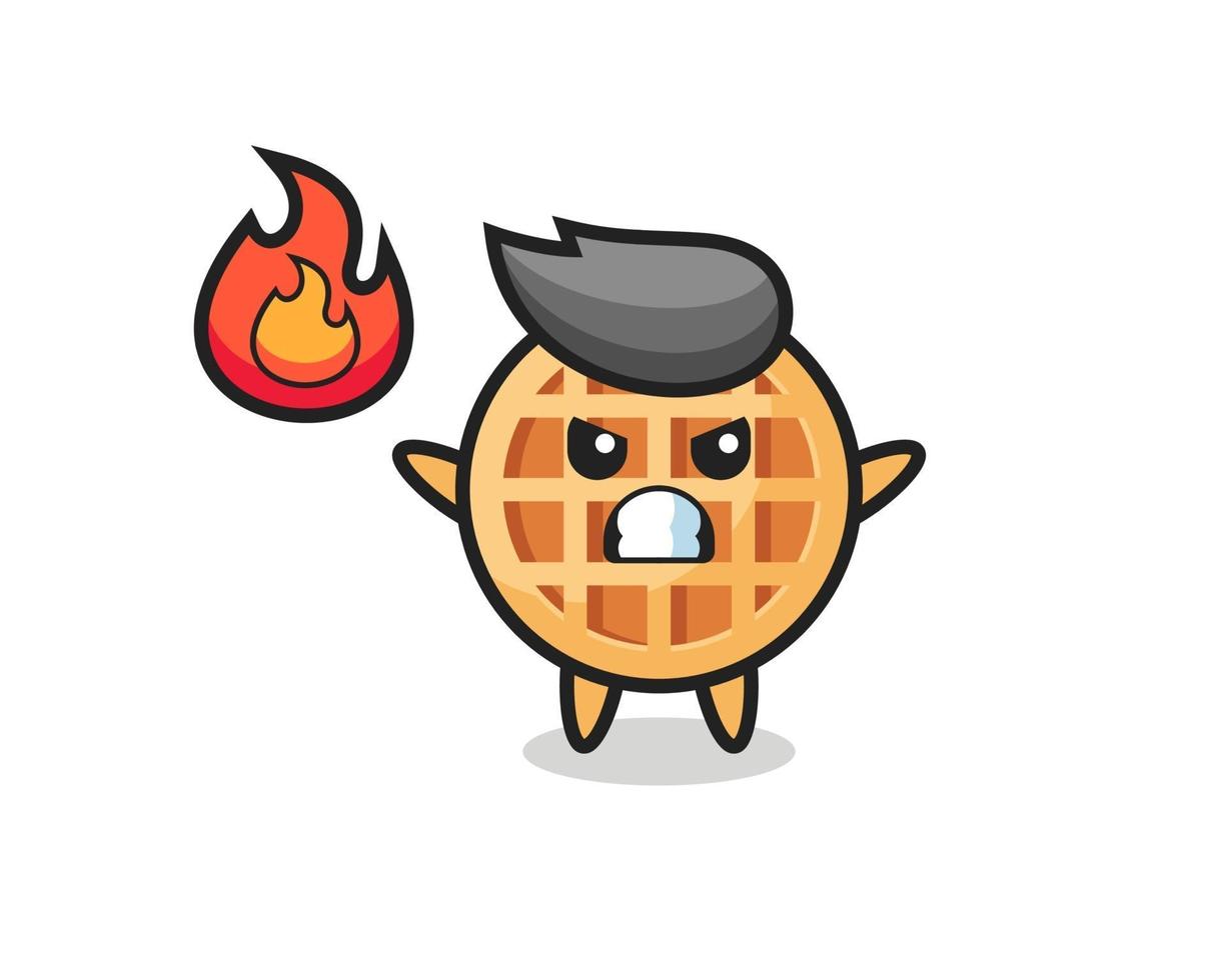 circle waffle character cartoon with angry gesture vector
