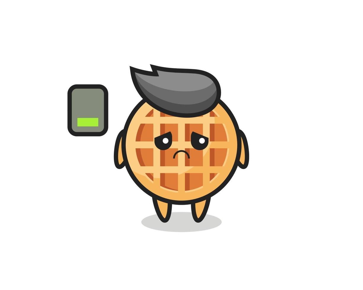 circle waffle mascot character doing a tired gesture vector