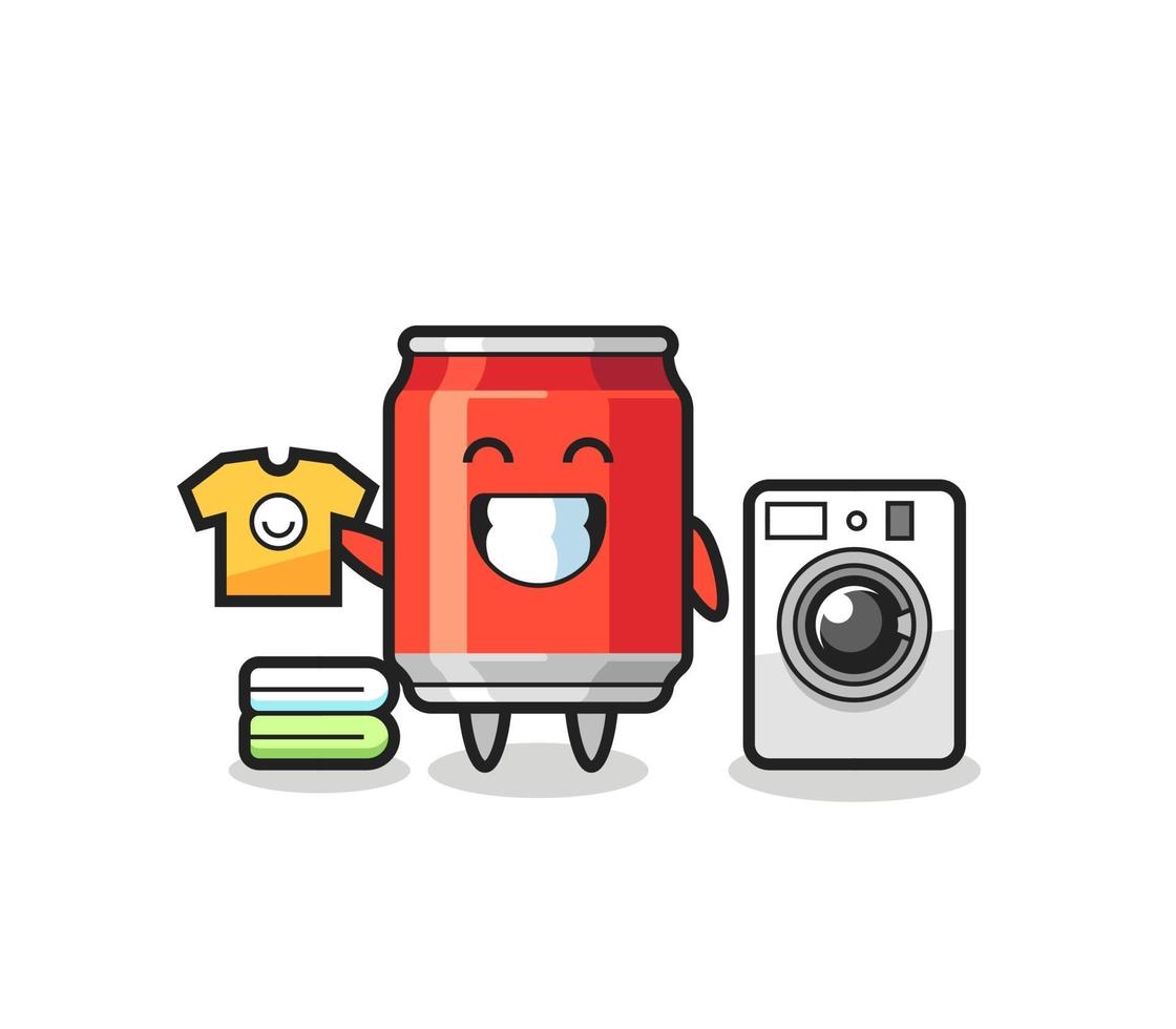 Mascot cartoon of drink can with washing machine vector