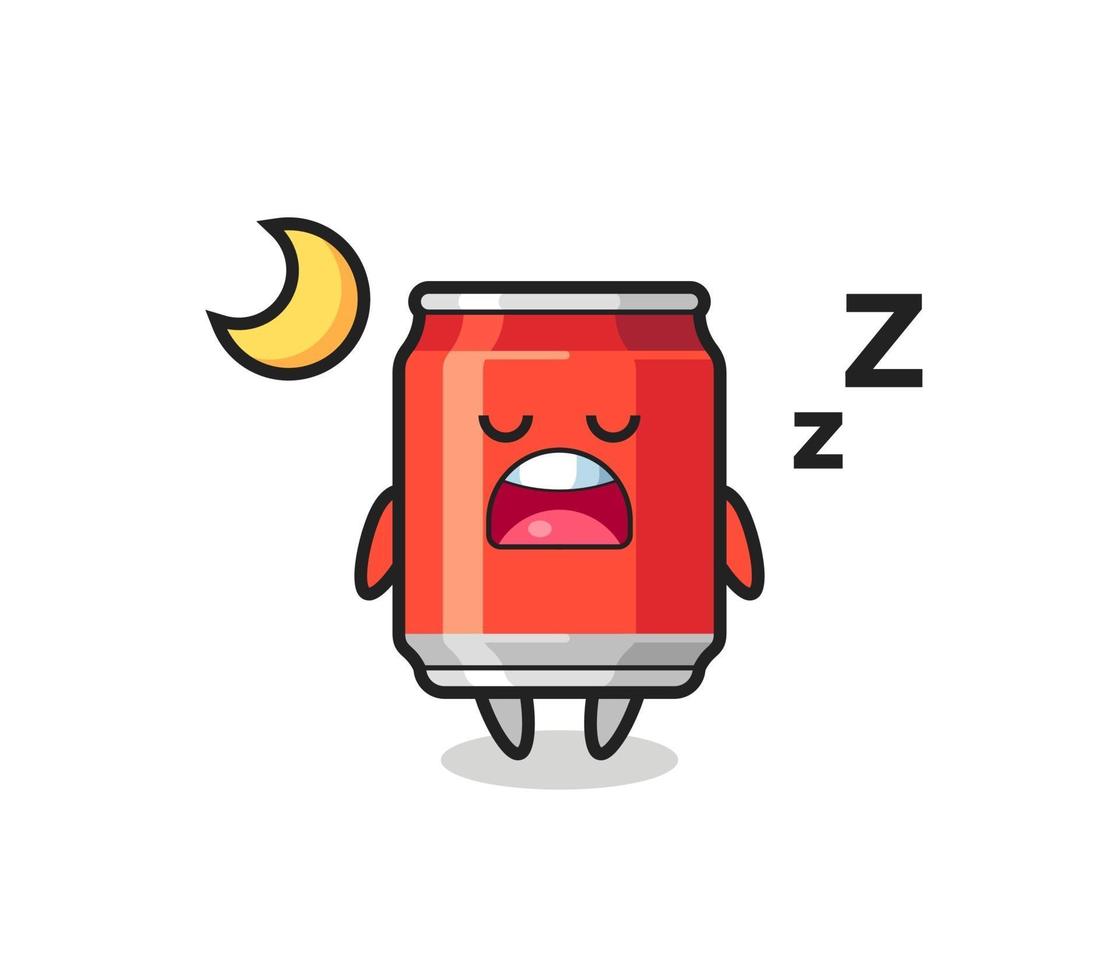 Ilustración de personaje de lata de bebida durmiendo por la noche vector