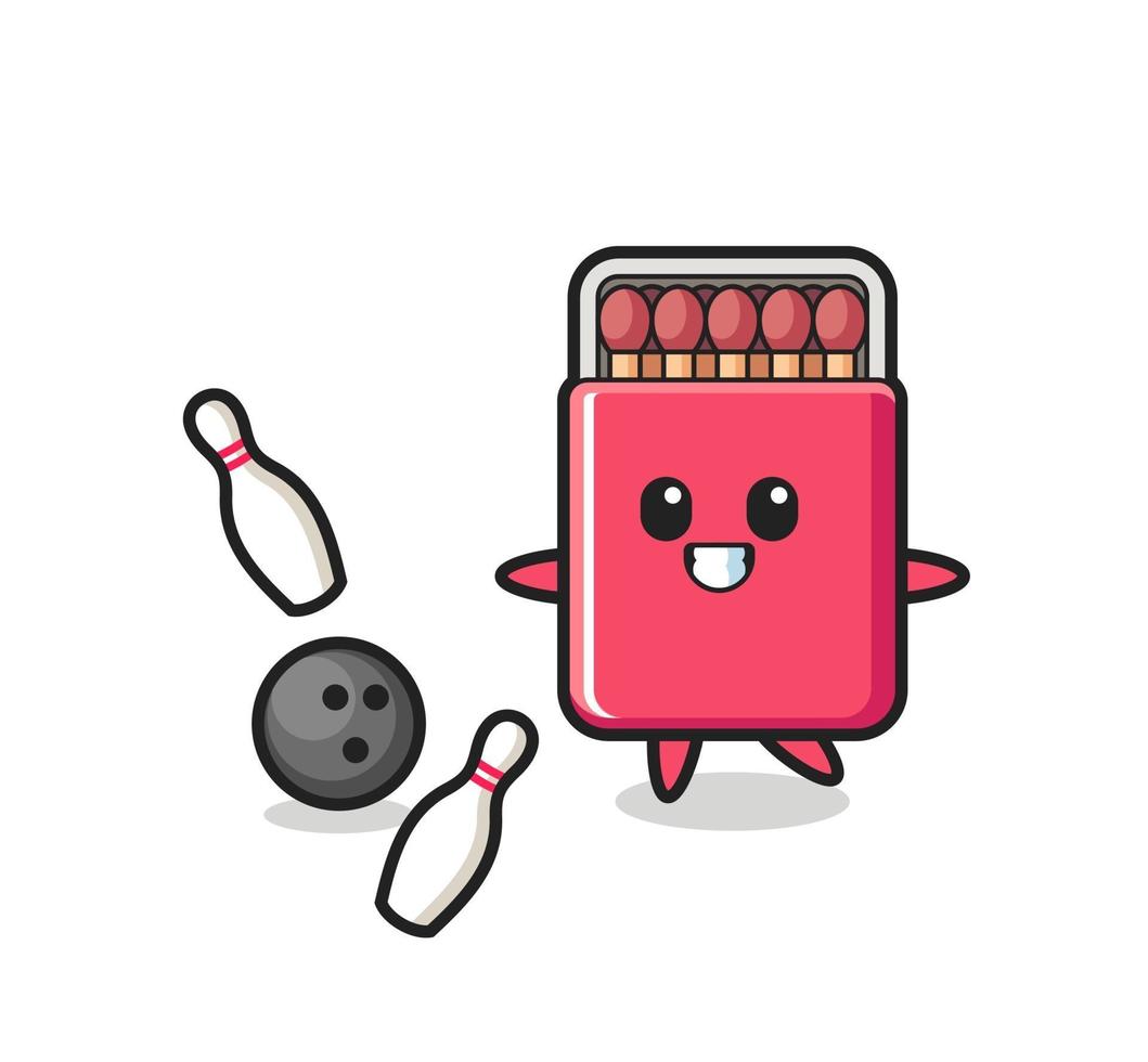 Character cartoon of matches box is playing bowling vector