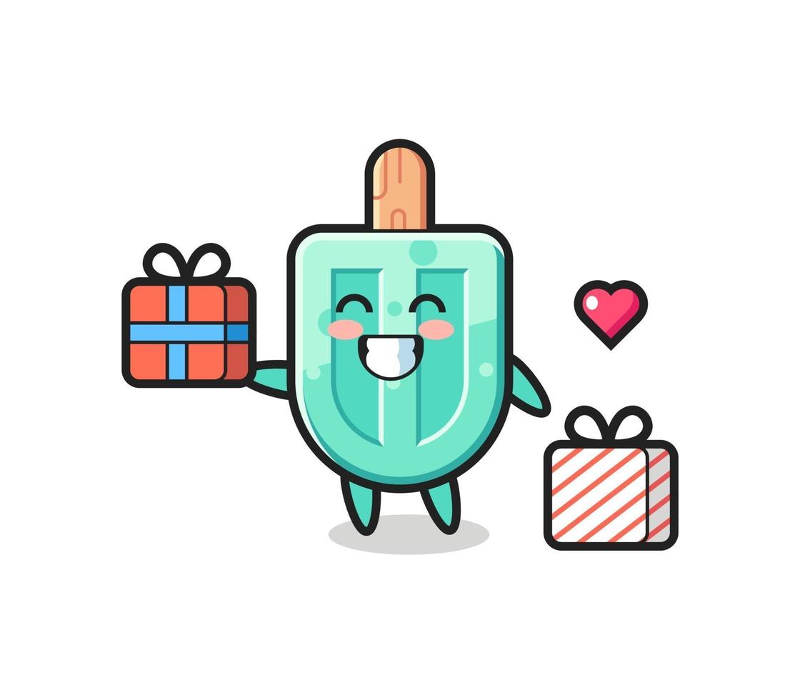 popsicles mascot cartoon giving the gift vector