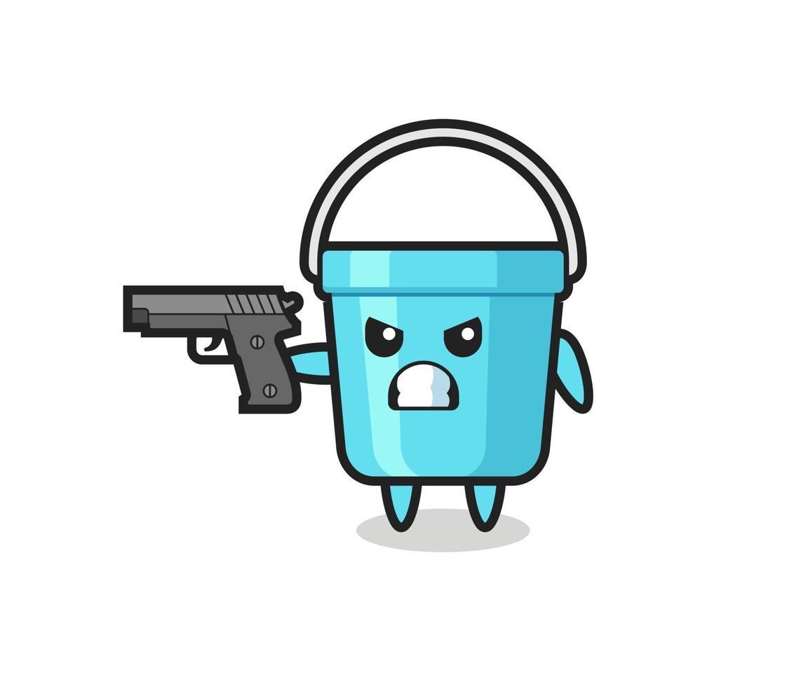 the cute plastic bucket character shoot with a gun vector
