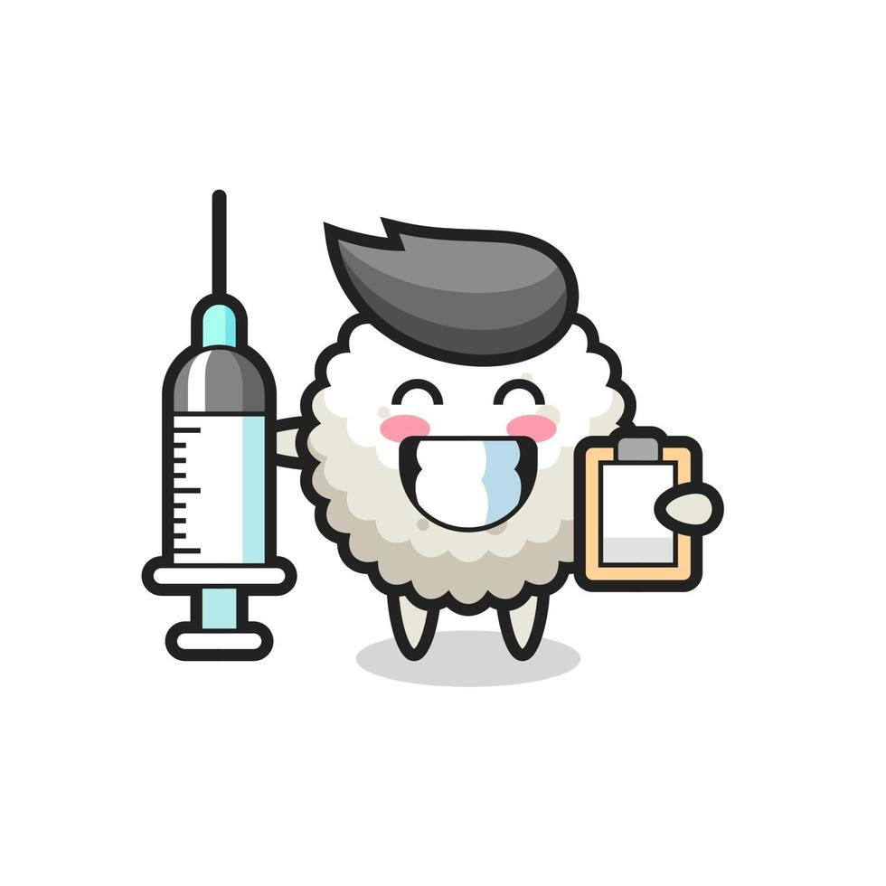 ilustración de mascota de bola de arroz como médico vector