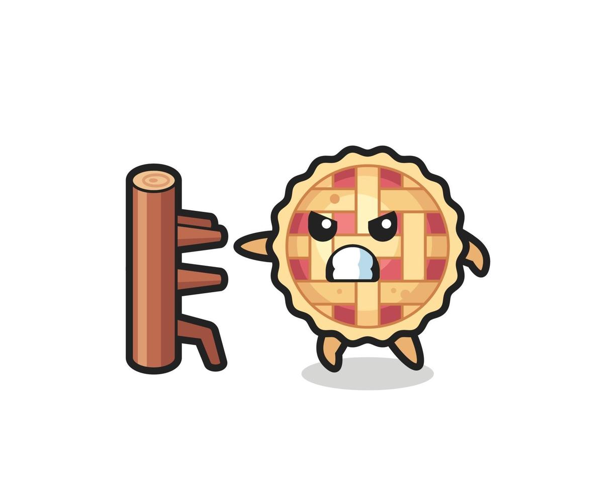 apple pie cartoon illustration as a karate fighter vector