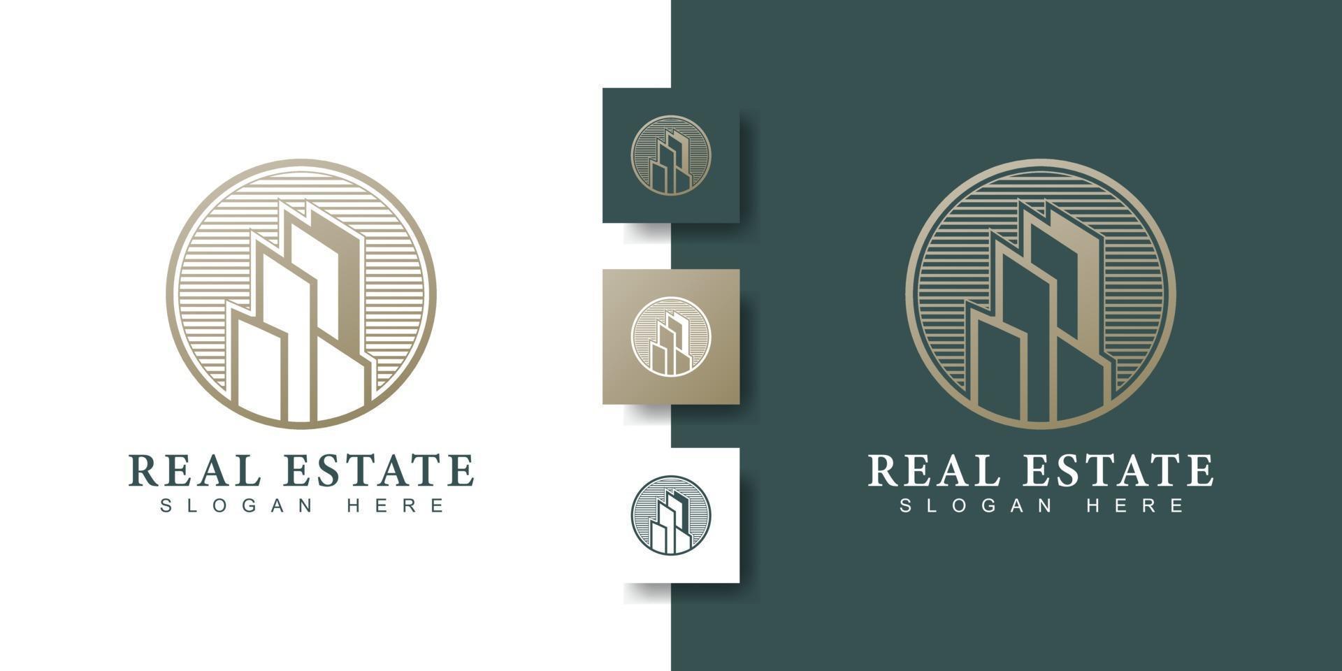 real estate logo with creative gold line art concept vector