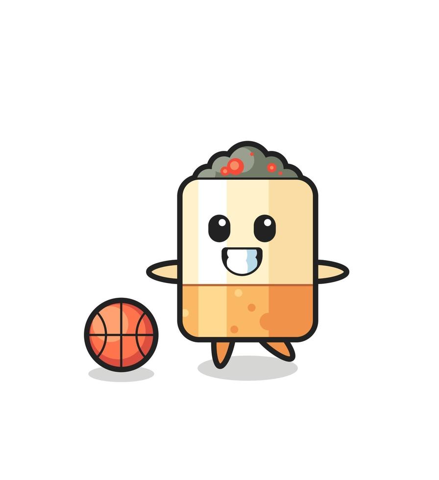 Illustration of cigarette cartoon is playing basketball vector