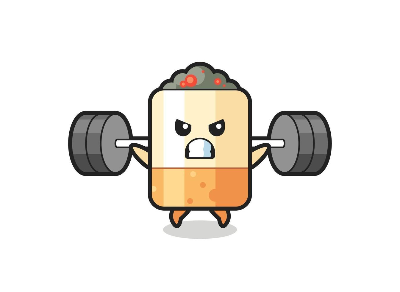 cigarette mascot cartoon with a barbell vector