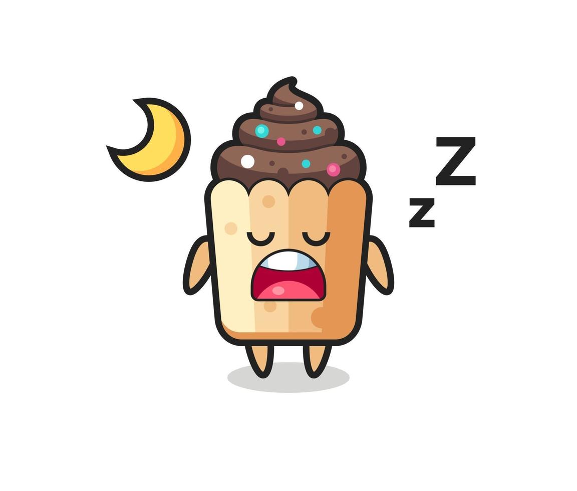 ilustración de personaje de cupcake durmiendo por la noche vector