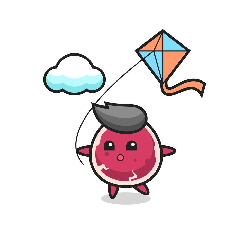 beef mascot illustration is playing kite vector