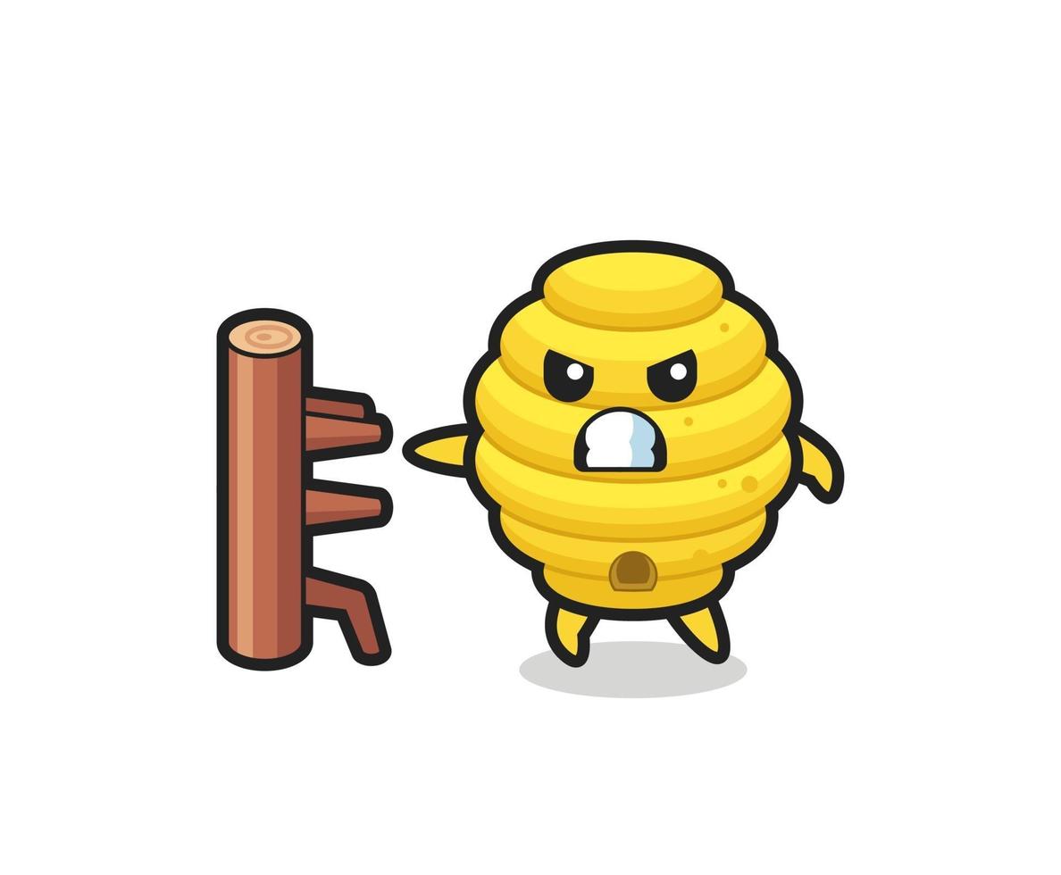 bee hive cartoon illustration as a karate fighter vector