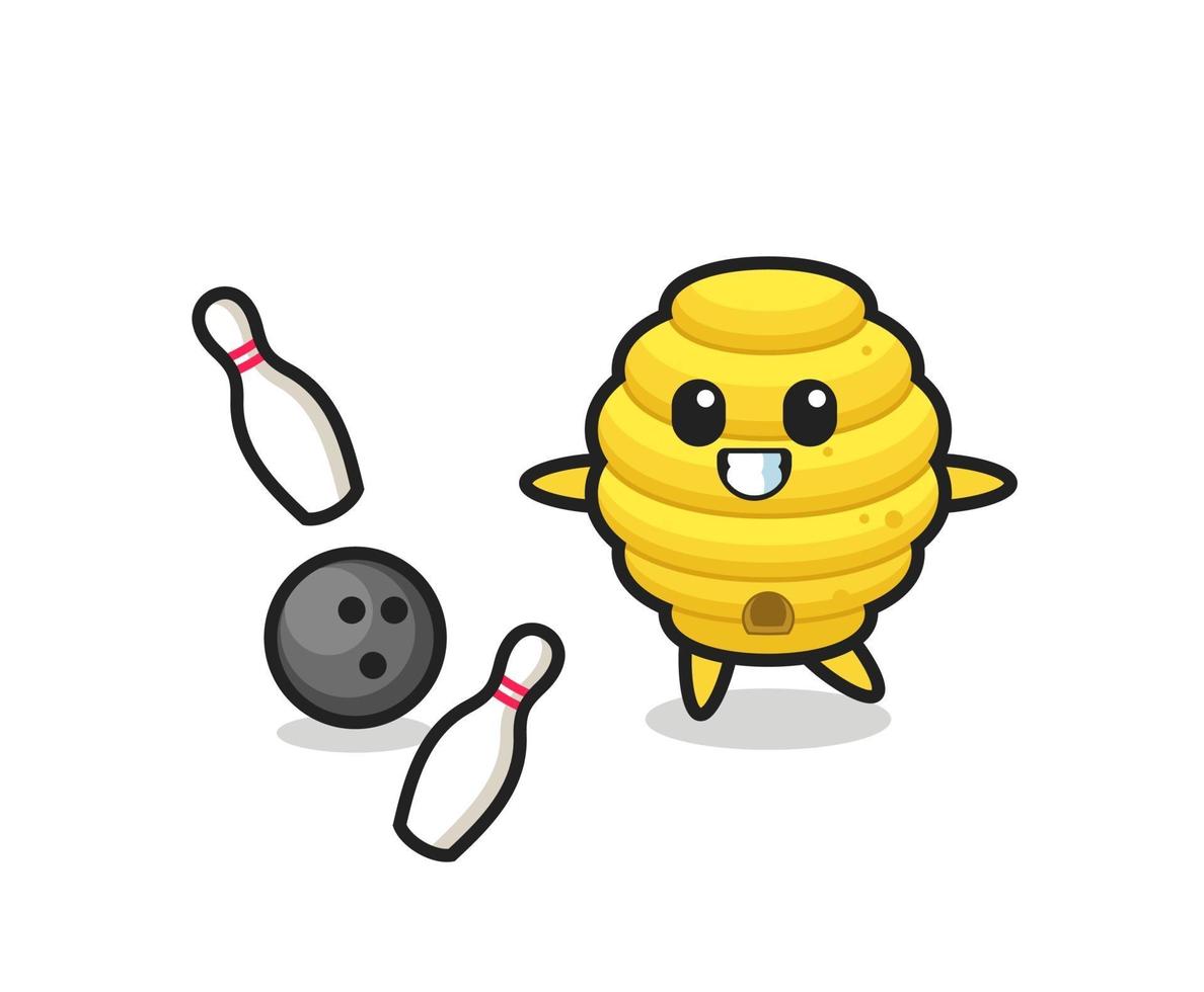 Character cartoon of bee hive is playing bowling vector