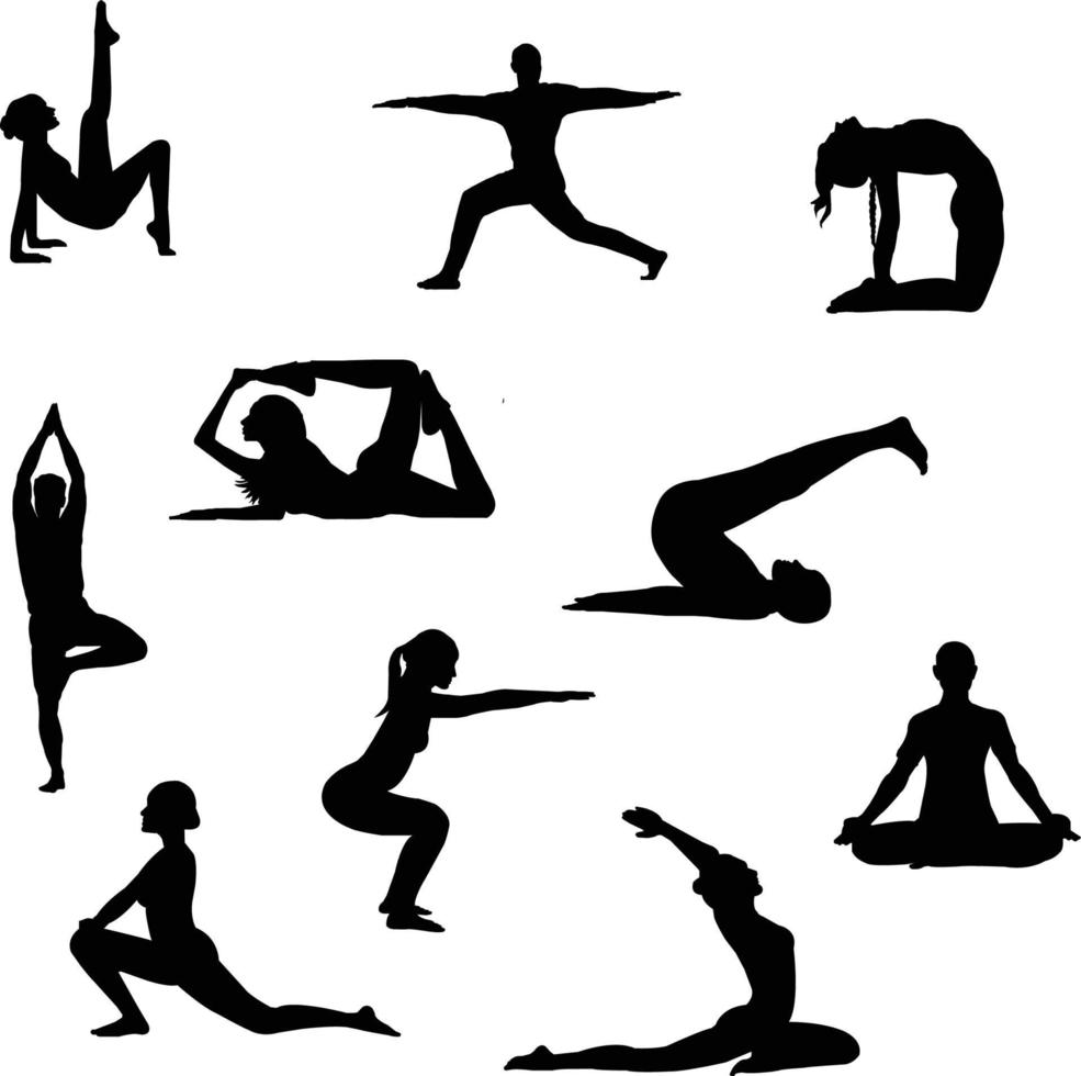 Silueta de 10 posturas de yoga vector gratuito