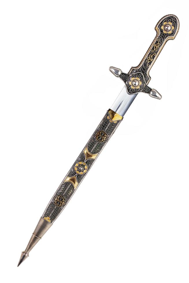 Sharp dagger in a sheath on a white background photo