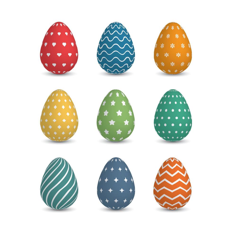 colección de huevos de pascua con muchos colores y patrones vector