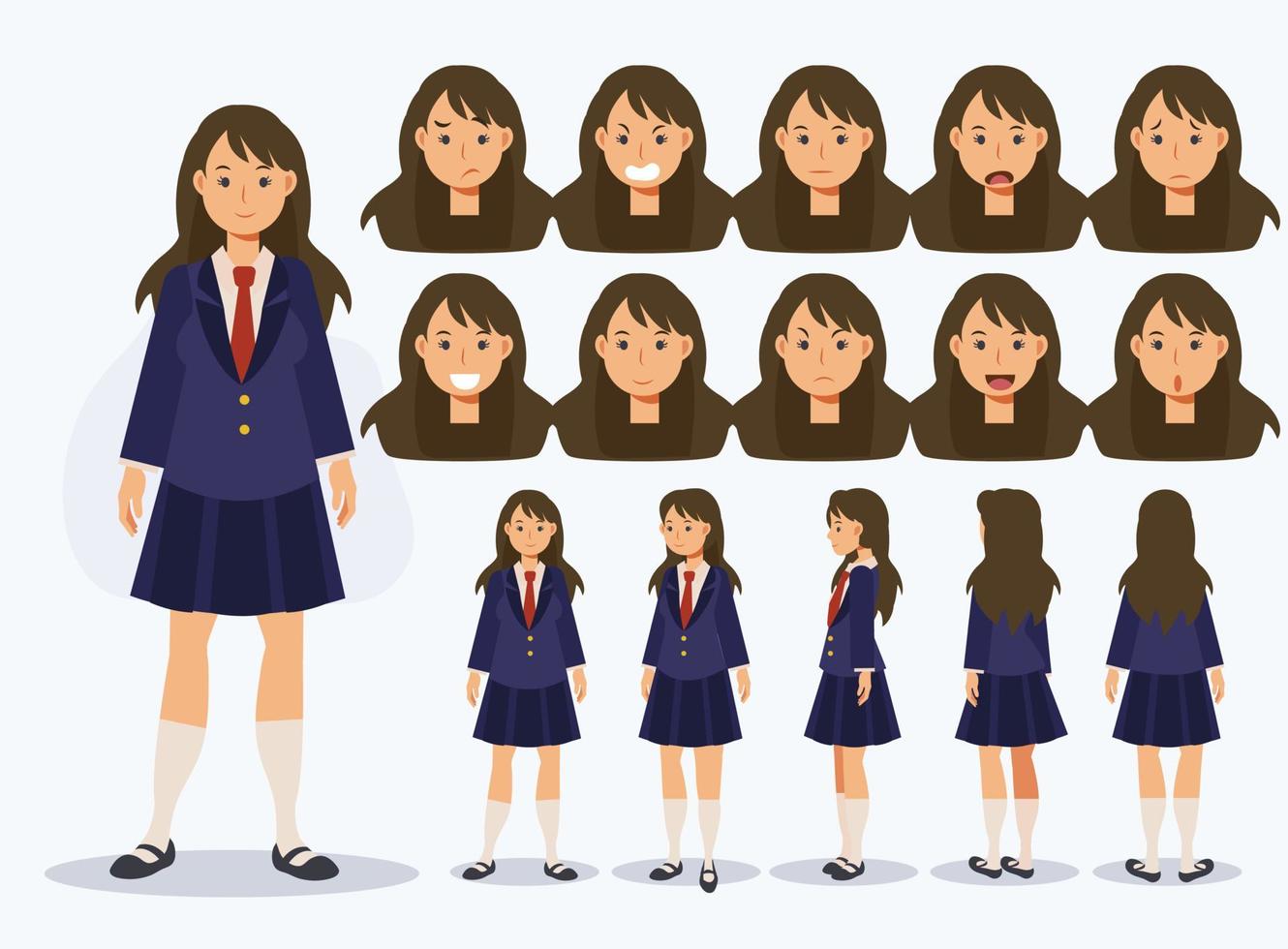 Japanese student girl in uniform with various views vector