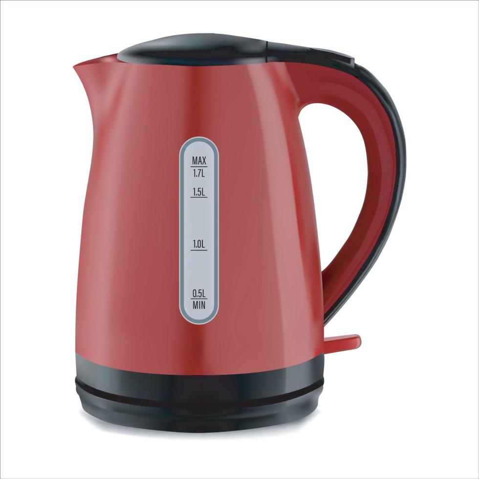 Electric kettles red color appliance for home use in the kitchen. For boiling  water for tea or coffee. Isolated on white background vector illustration  Stock Vector