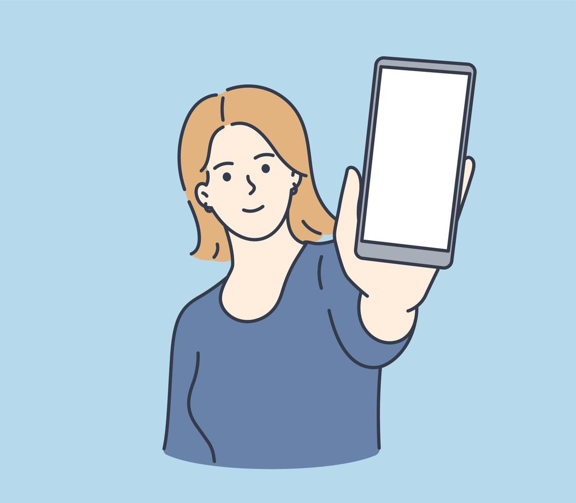 Online communication, smartphone screen. vector