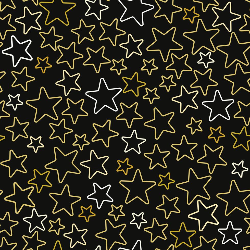 Gold and white stars on a black background seamless pattern vector