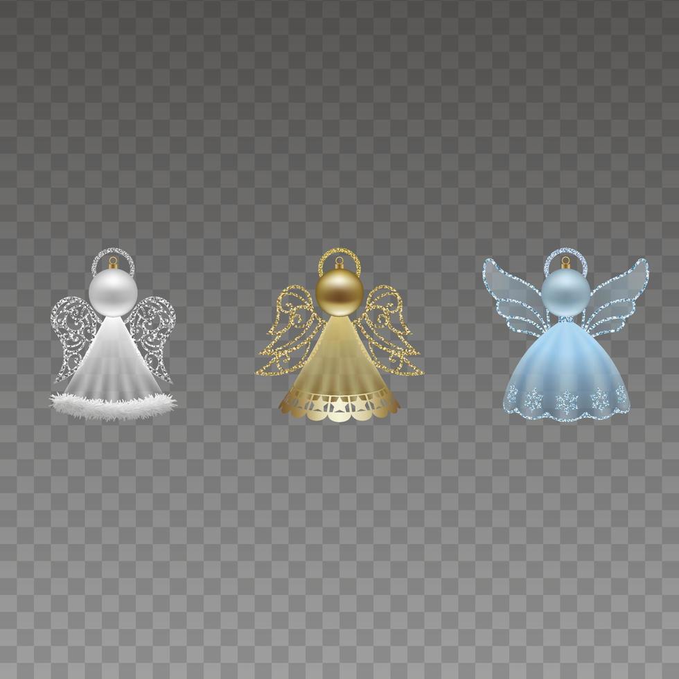 isolated christmas decorations. set of angels made with christmas balls, glitters and ribbons vector