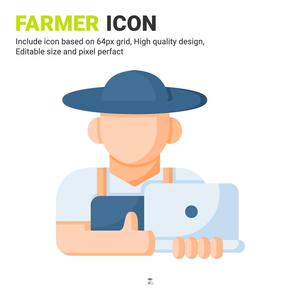 Farmer icon vector with flat color style isolated