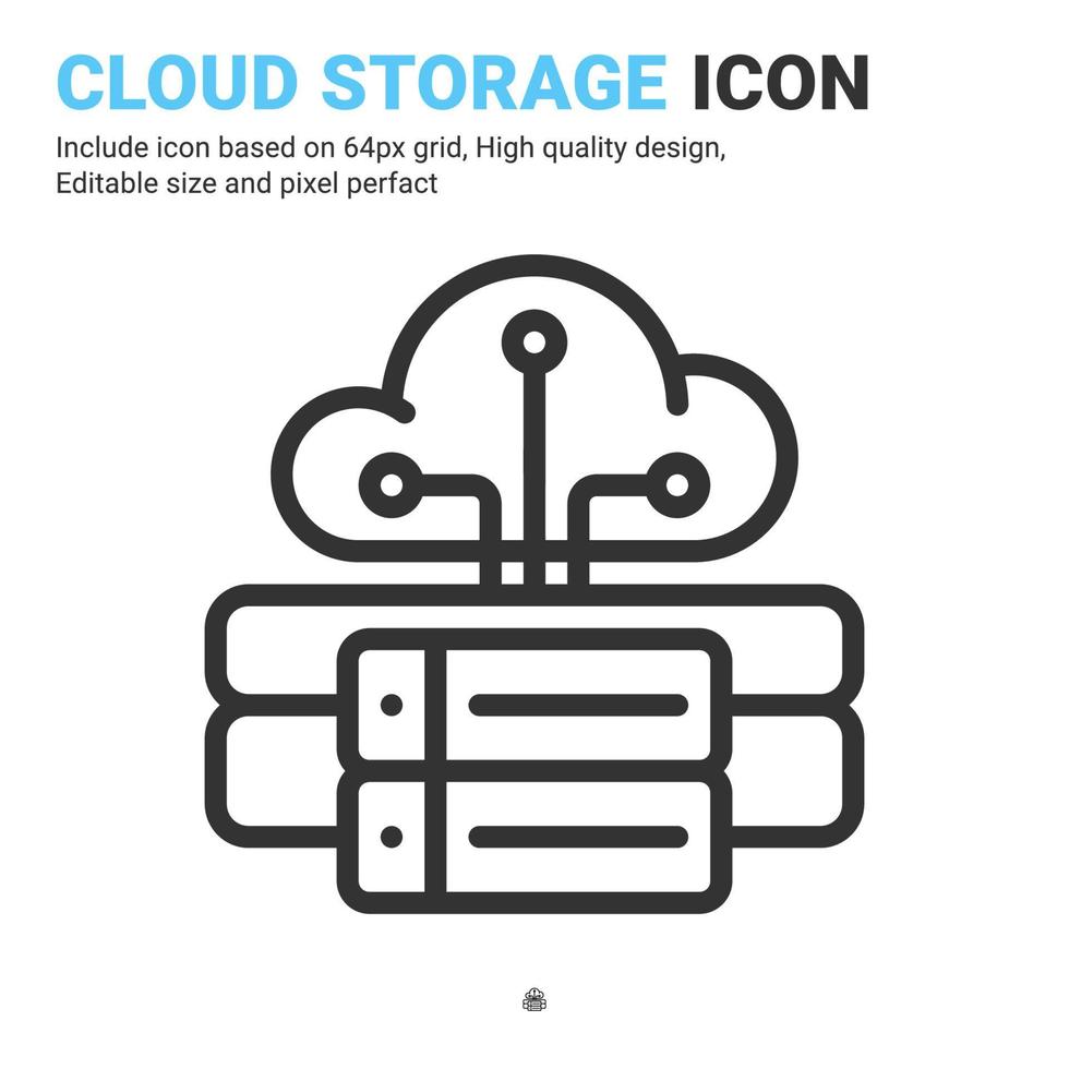 Cloud storage icon vector with outline style isolated on white background. Vector illustration data server sign symbol icon concept for digital IT, logo, industry, technology, apps, web and project