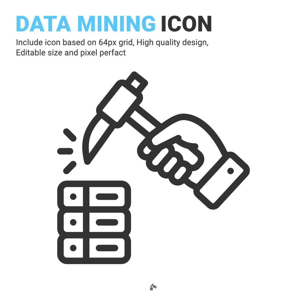 Data mining with hand icon vector with outline style isolated on white background. Vector illustration database sign symbol icon concept for digital IT, logo, industry, technology, apps, web and more