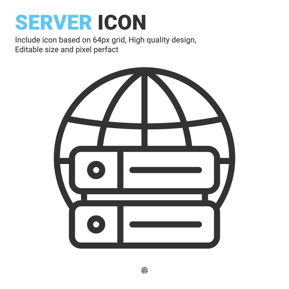 Server icon vector with outline style isolated on white background. Vector illustration database sign symbol icon concept for digital IT, logo, industry, technology, apps, web, ui, ux and all project