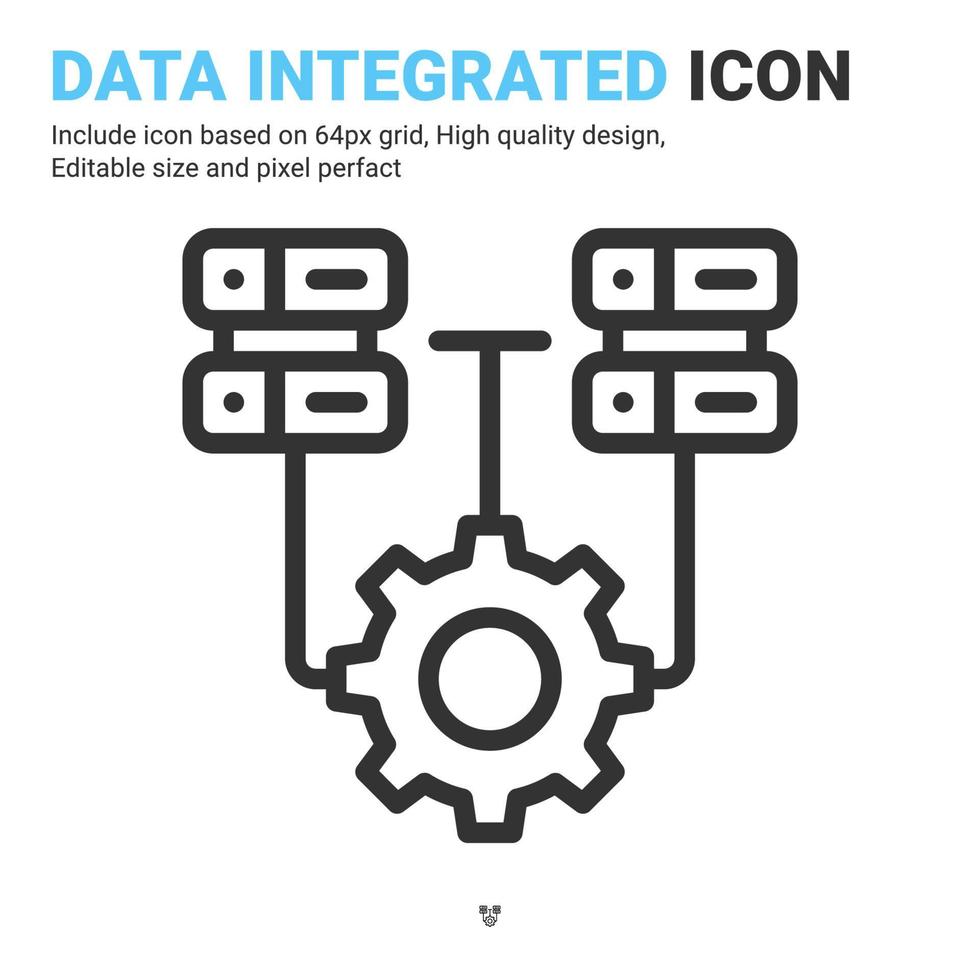 Data integrated icon vector with outline style isolated on white background. Vector illustration database sign symbol icon concept for digital IT, logo, industry, technology, apps, web and all project